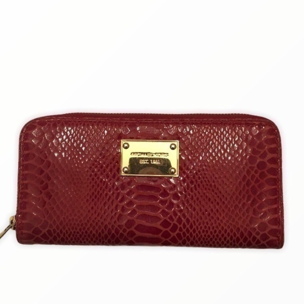 Michael kors red snakeskin embossed leather wallet - Picture 1 of 11